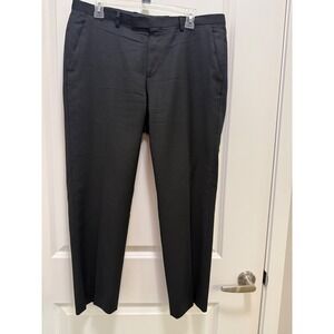 Hugo Boss Mens Black Pinstripe Dress Pants Flat Front Trousers 35x28